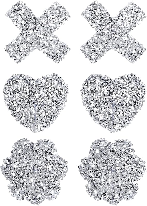 Grevosea Silver Reusable Rhinestone Pasties, 3 Pairs