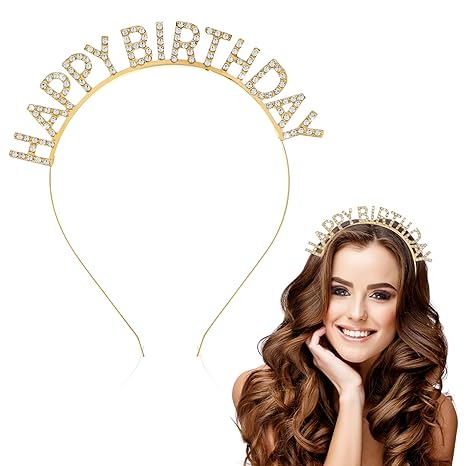 Grevosea Rhinestone Birthday Tiara Headband for Women & Girls